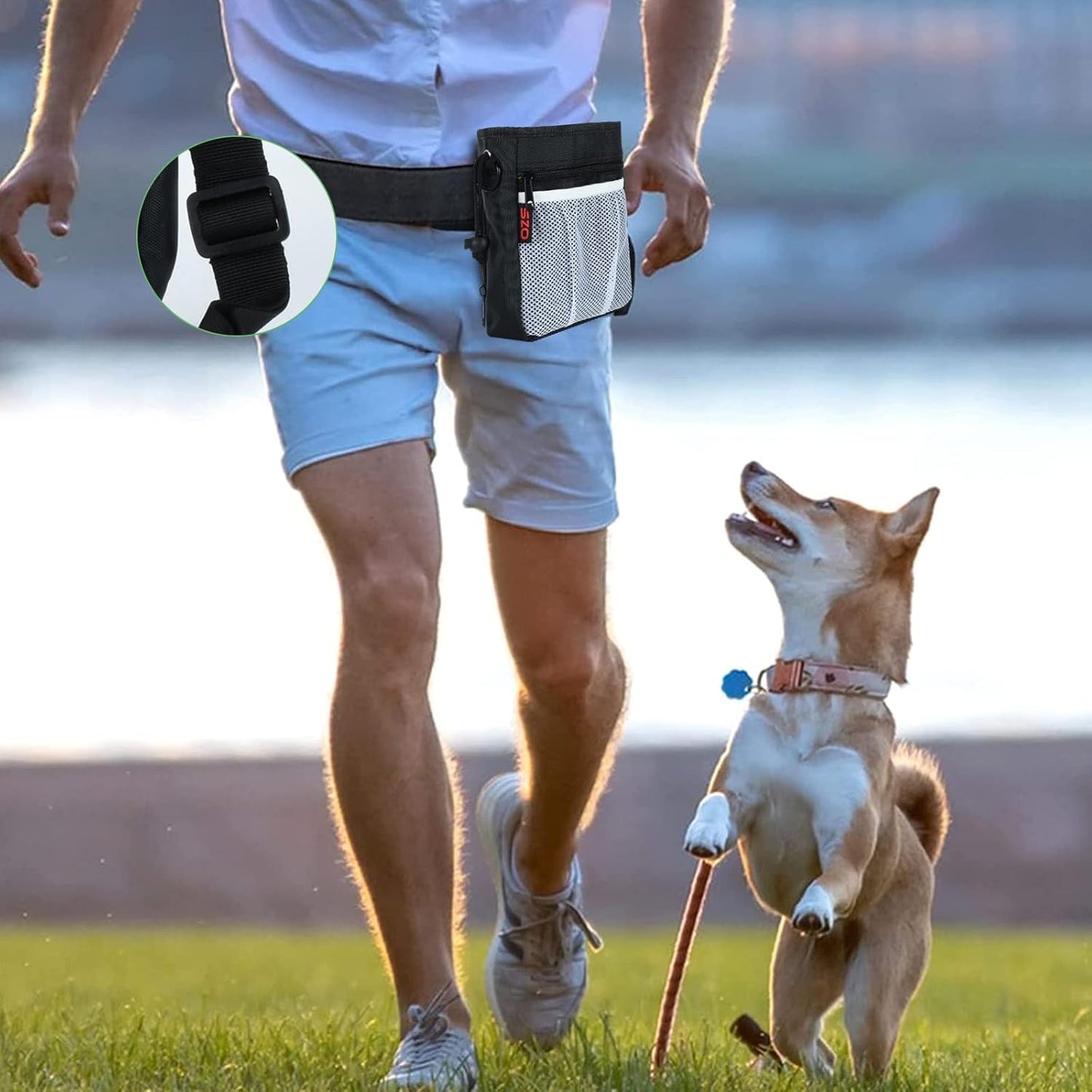 Dog Treat Pouch with 2 Clickers – 3 Ways to Wear for Hands-Free Pet Training