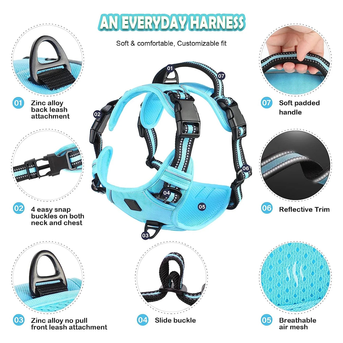 No Pull Dog Harness – Adjustable Soft Padded Pet Vest with Easy Control Handle