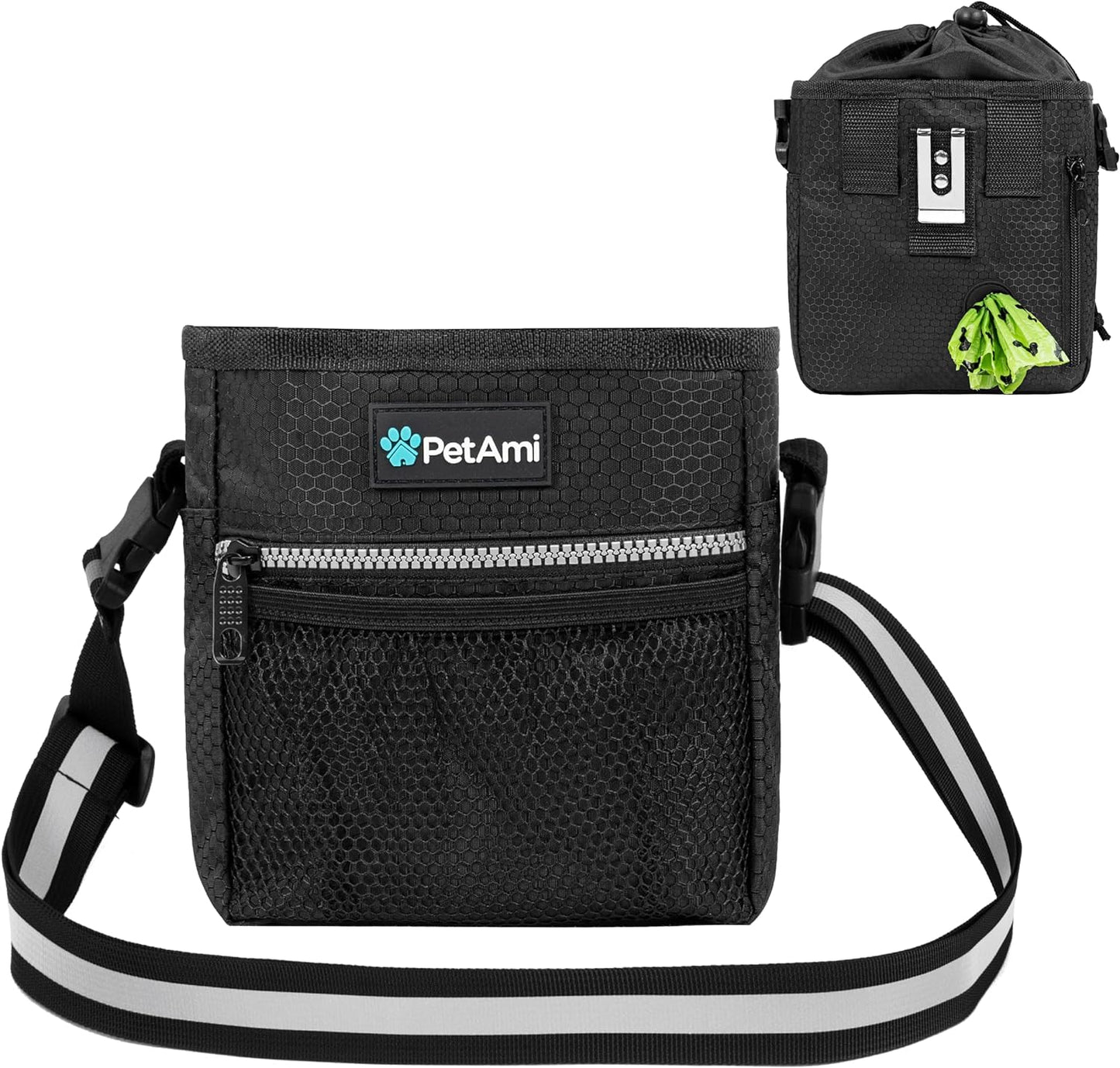 Dog Treat Pouch | Dog Training Pouch Bag with Waist Shoulder Strap, Poop Bag Dispenser and Collapsible Bowl | Treat Training Bag for Treats, Kibbles, Pet Toys | 3 Ways to Wear (Purple)