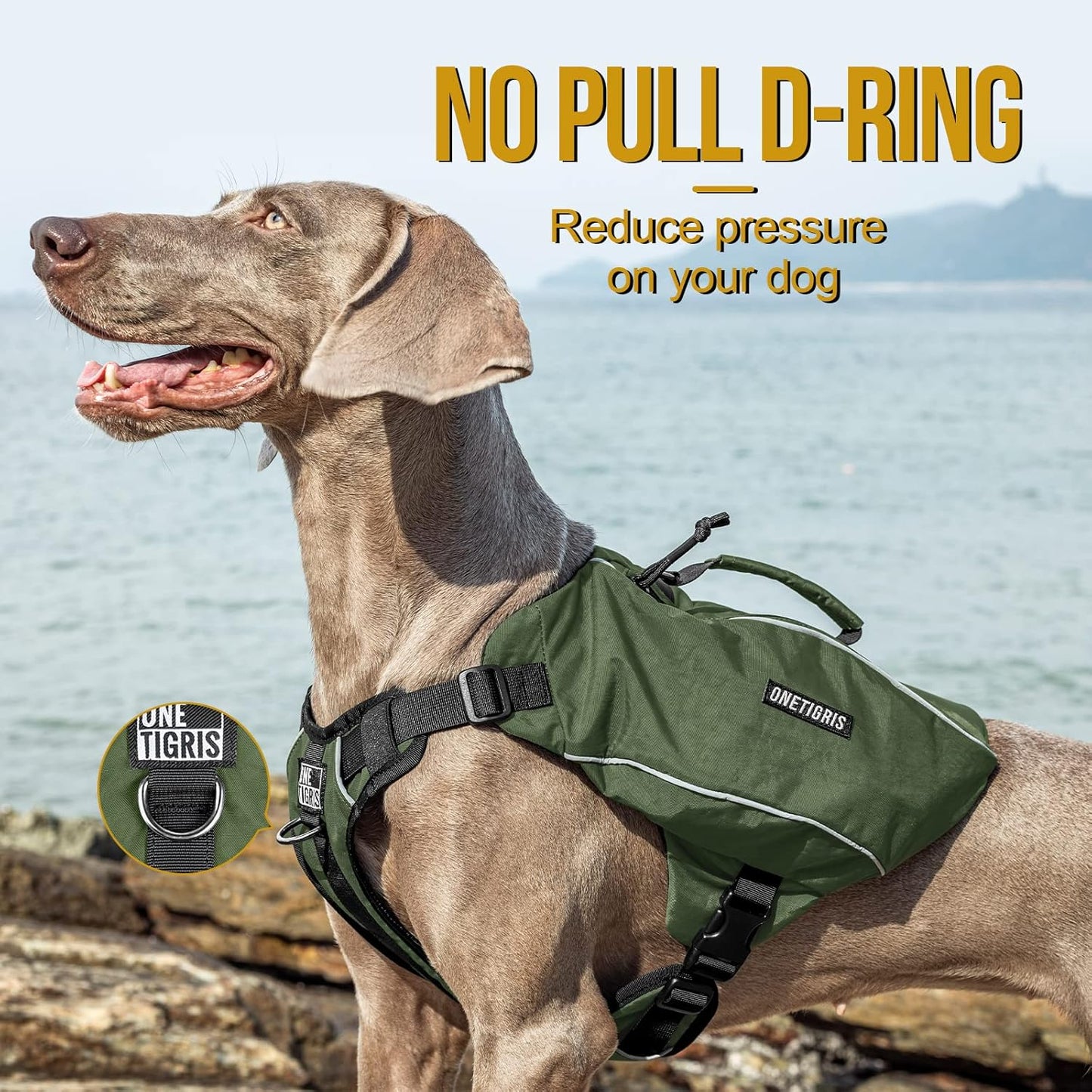 Y-Shaped Dog Backpack with Handle – Lightweight Hiking Pack with Pockets & No-Pull D-Rings (Large, Green)