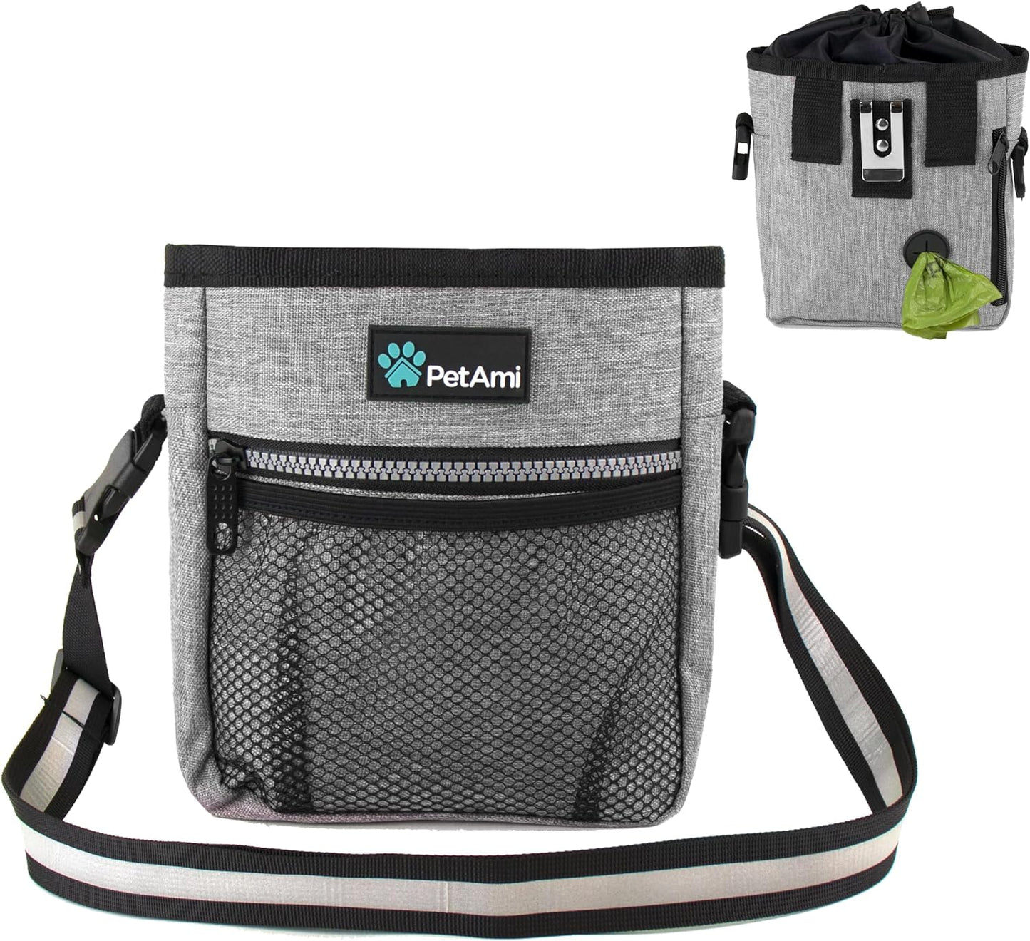 Dog Treat Pouch | Dog Training Pouch Bag with Waist Shoulder Strap, Poop Bag Dispenser and Collapsible Bowl | Treat Training Bag for Treats, Kibbles, Pet Toys | 3 Ways to Wear (Purple)