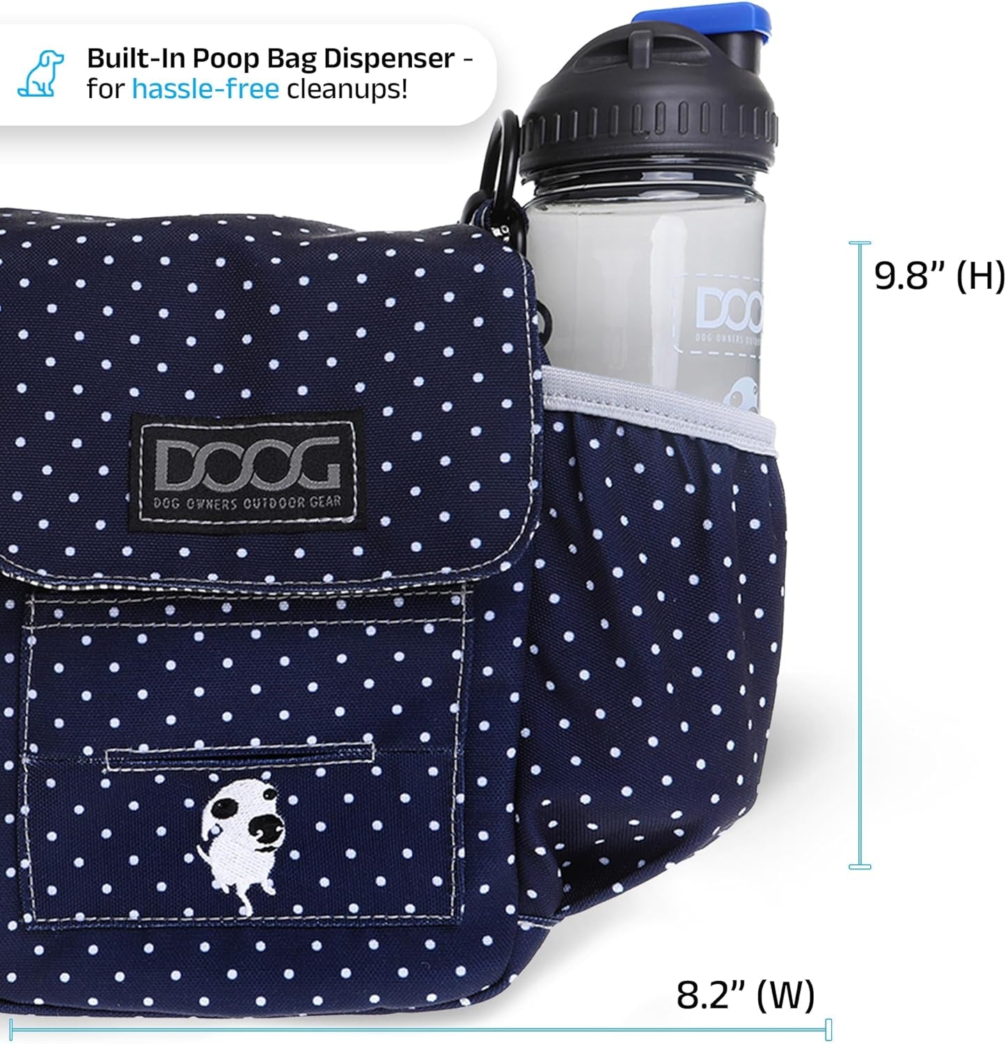 Large Shoulder Bag for Dog Walks – Waterproof Lining, Waste Bag Dispenser & Bottle/Tennis Ball Holder