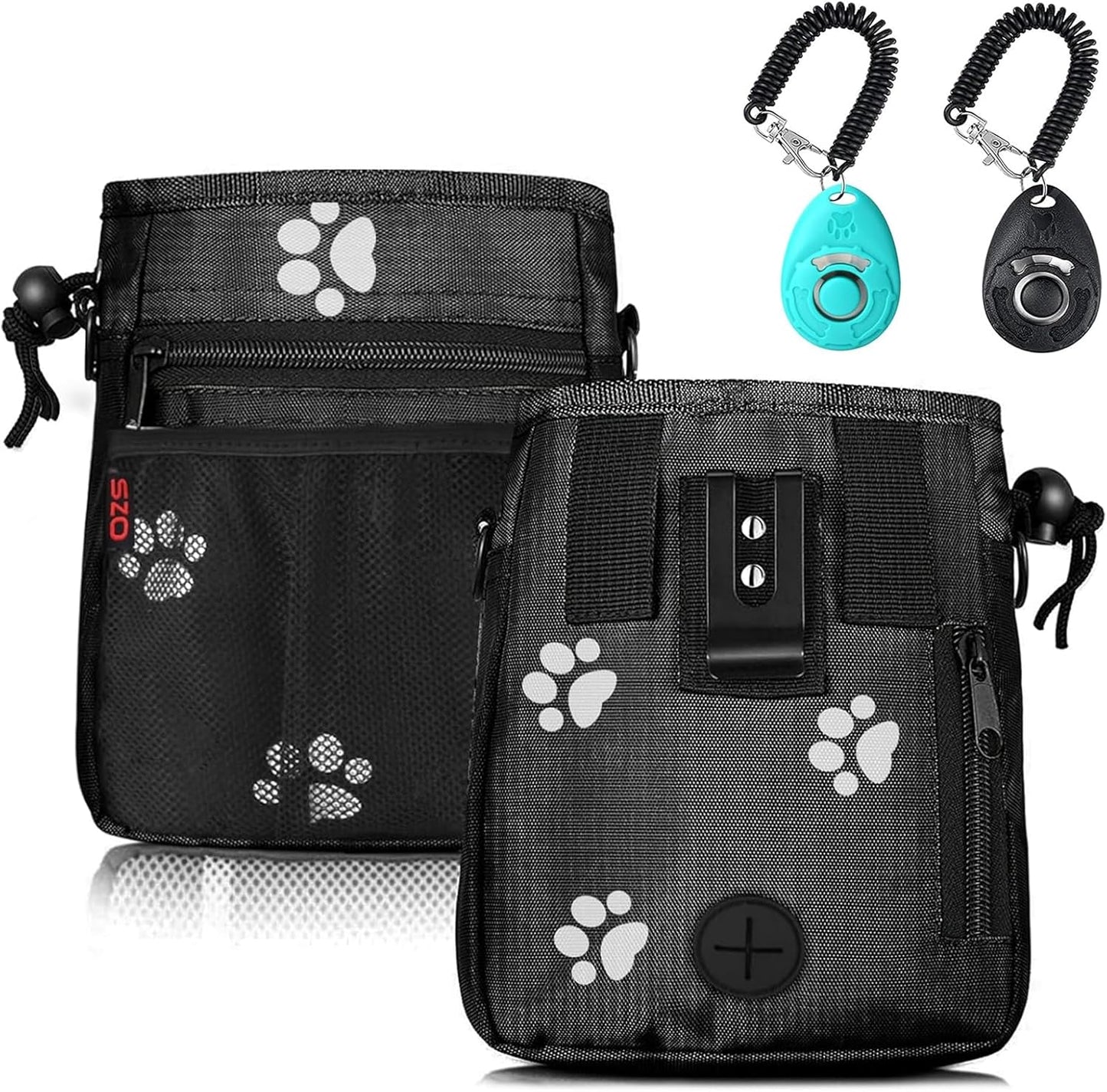 Dog Treat Pouch with 2 Clickers – 3 Ways to Wear for Hands-Free Pet Training