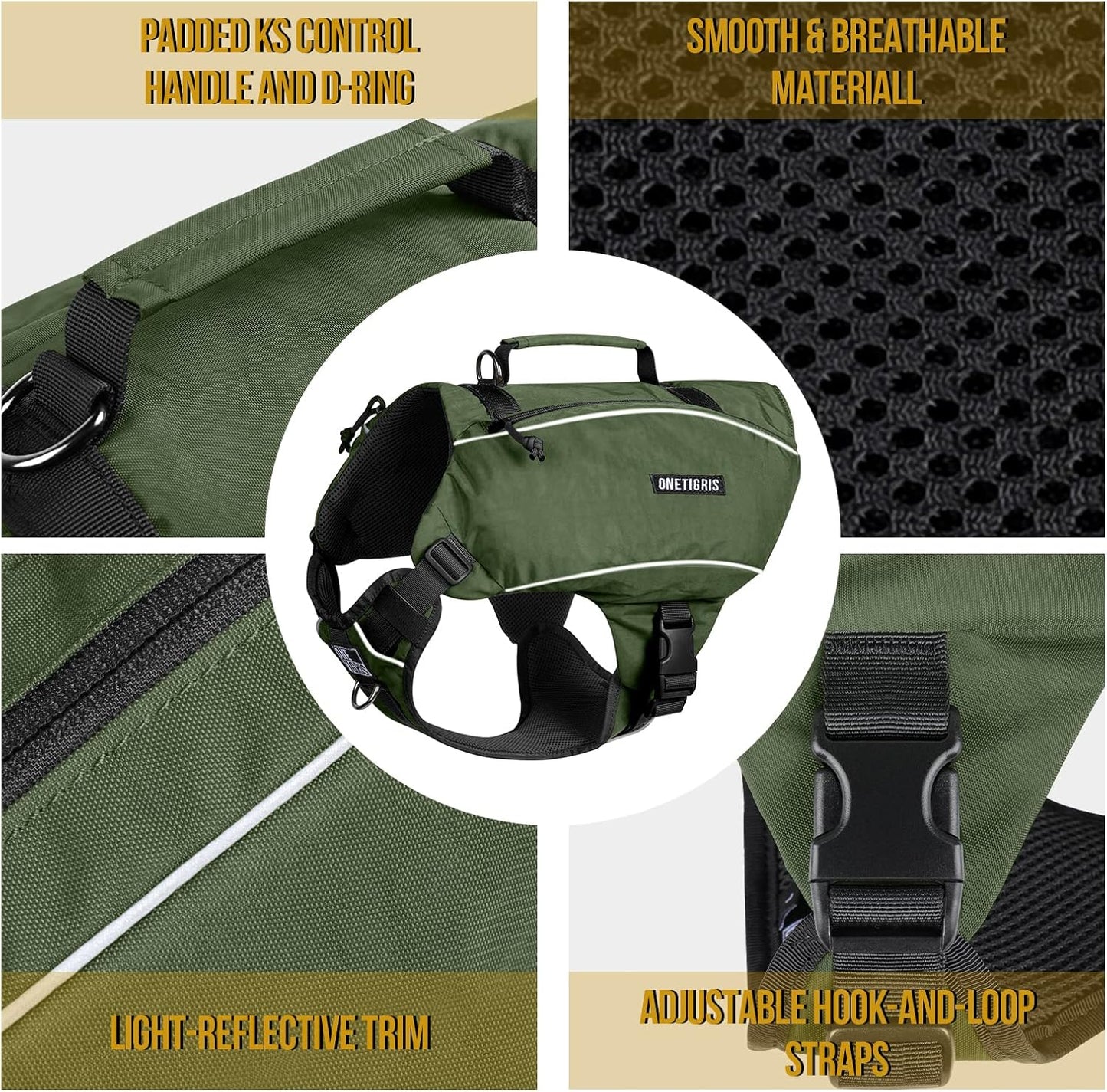 Y-Shaped Dog Backpack with Handle – Lightweight Hiking Pack with Pockets & No-Pull D-Rings (Large, Green)