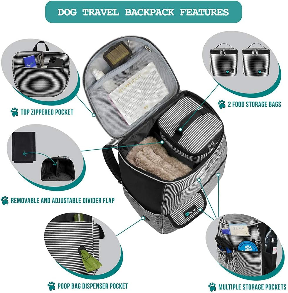 Airline-Approved Travel Backpack for Dogs – Pet Diaper Bag with Food Containers, Collapsible Bowls & Storage for Camping, Hiking & Travel.