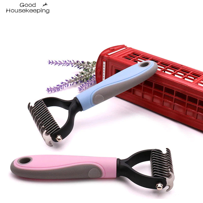 Fur Knot Cutter Dog Grooming Shedding Tool – Double-Sided Pet Hair Removal Comb Brush