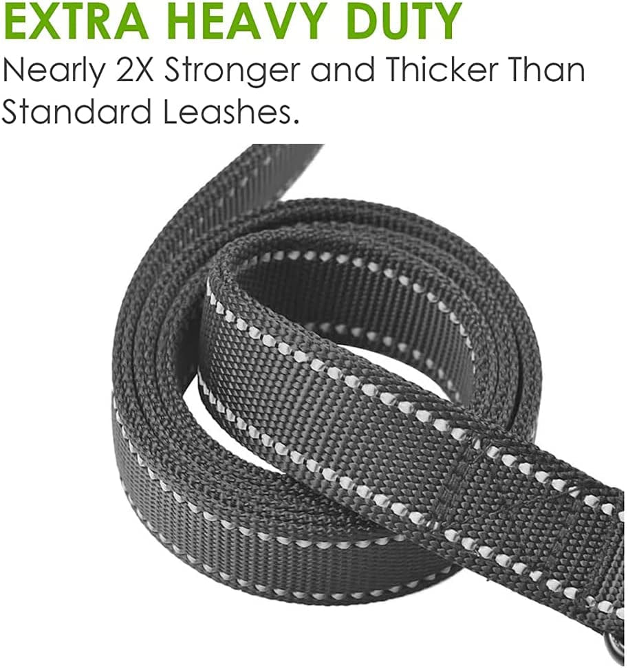 Heavy Duty Dog Leash with 2 Handles – 6 Ft Leash with Padded Traffic Handle for Extra Control (Black)