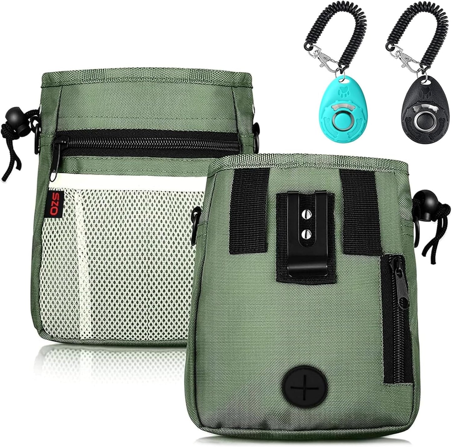 Dog Treat Pouch with 2 Clickers – 3 Ways to Wear for Hands-Free Pet Training