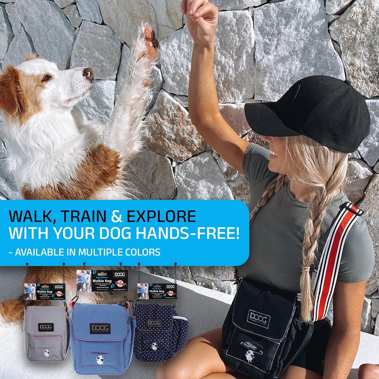 Large Shoulder Bag for Dog Walks – Waterproof Lining, Waste Bag Dispenser & Bottle/Tennis Ball Holder