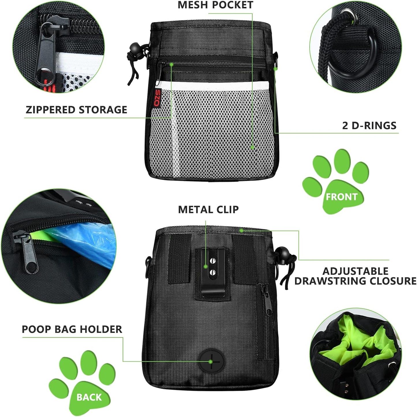 Dog Treat Pouch with 2 Clickers – 3 Ways to Wear for Hands-Free Pet Training