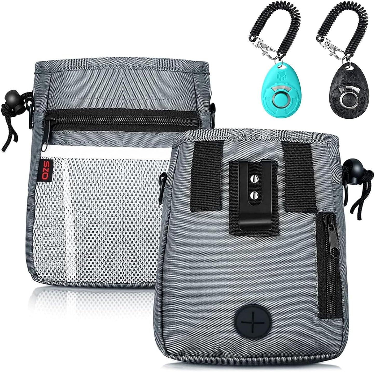 Dog Treat Pouch with 2 Clickers – 3 Ways to Wear for Hands-Free Pet Training