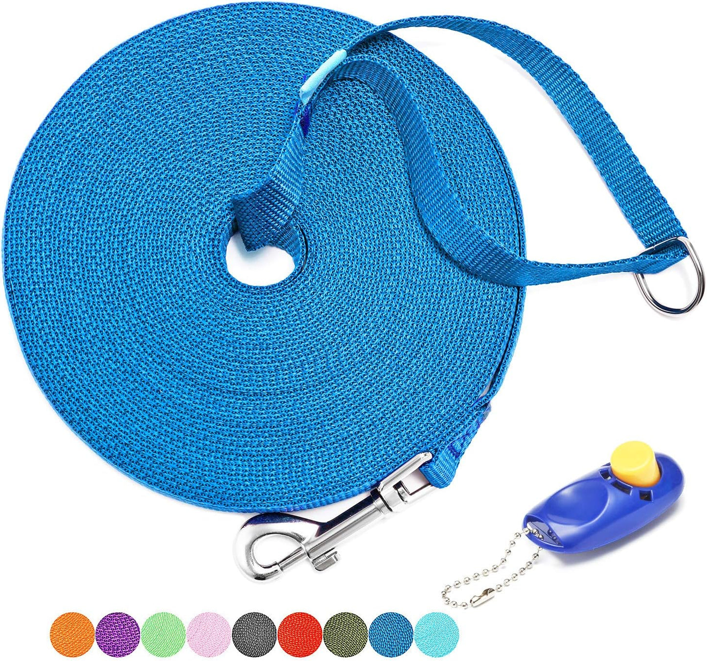 Long Dog Training Leash with Clicker – Durable Lead for Small, Medium & Large Dogs 15, 20, 30, 50, 100 FT