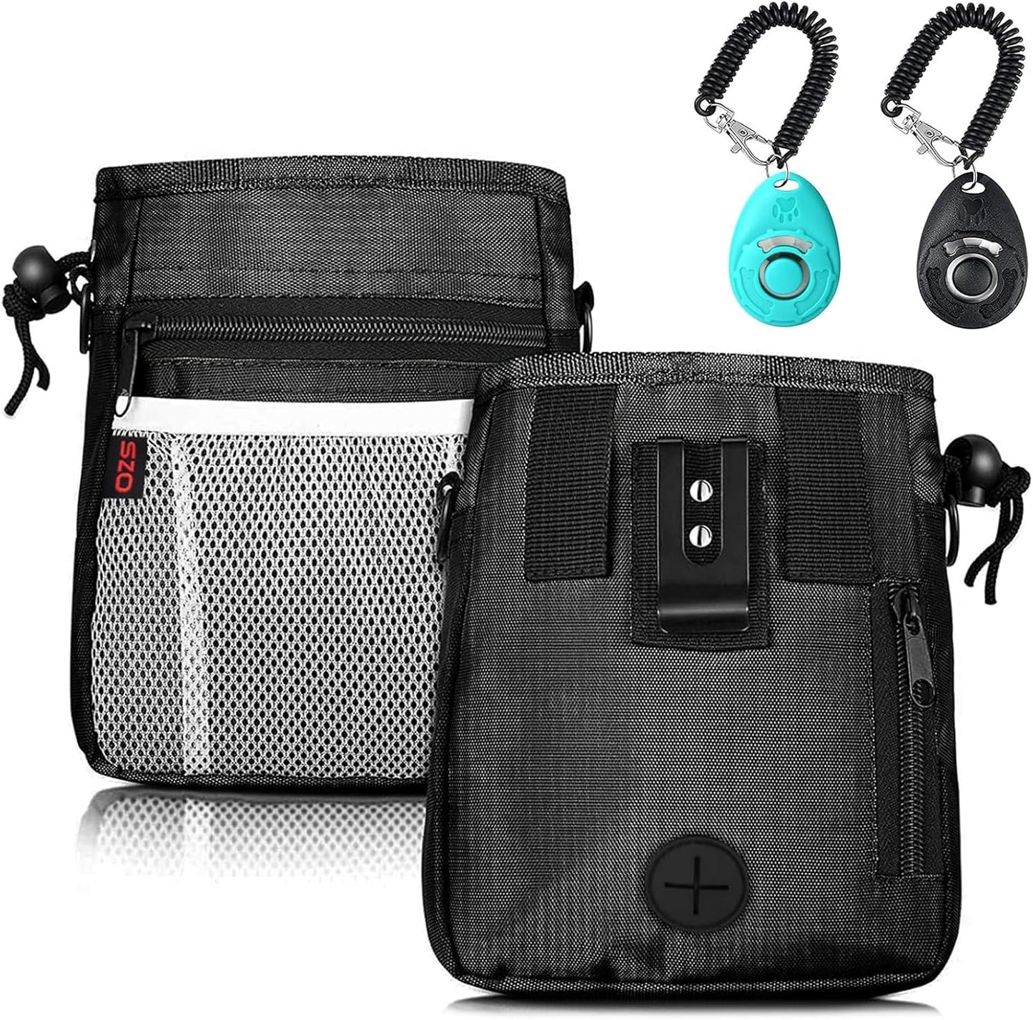 Dog Treat Pouch with 2 Clickers – 3 Ways to Wear for Hands-Free Pet Training