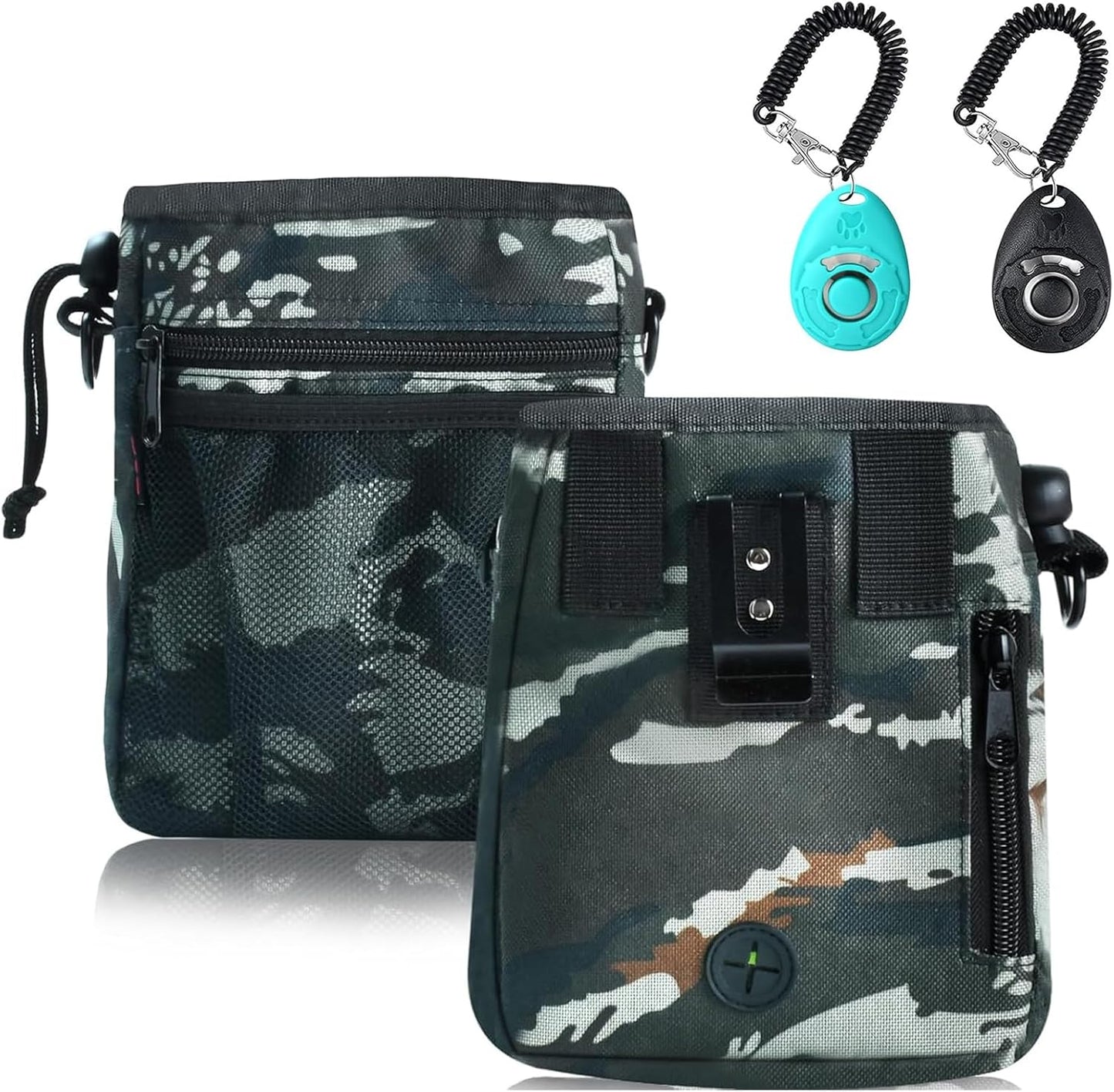 Dog Treat Pouch with 2 Clickers – 3 Ways to Wear for Hands-Free Pet Training