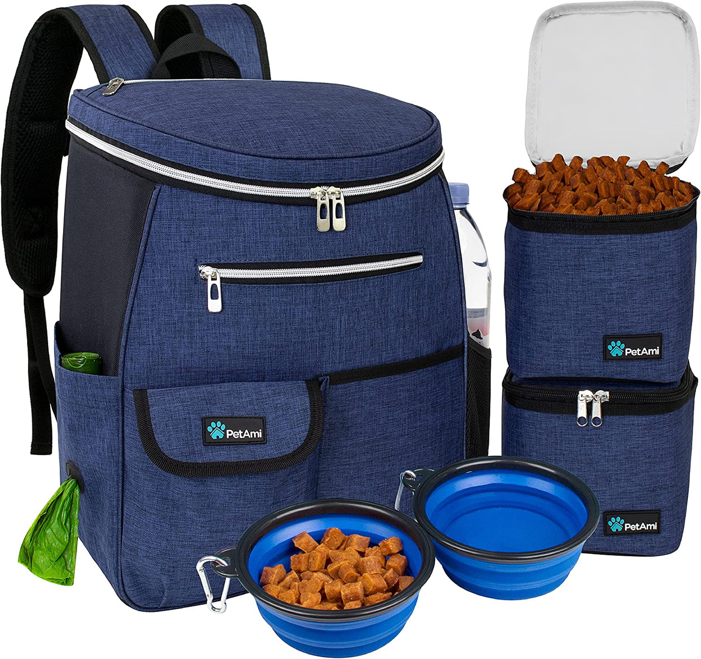 Airline-Approved Travel Backpack for Dogs – Pet Diaper Bag with Food Containers, Collapsible Bowls & Storage for Camping, Hiking & Travel.