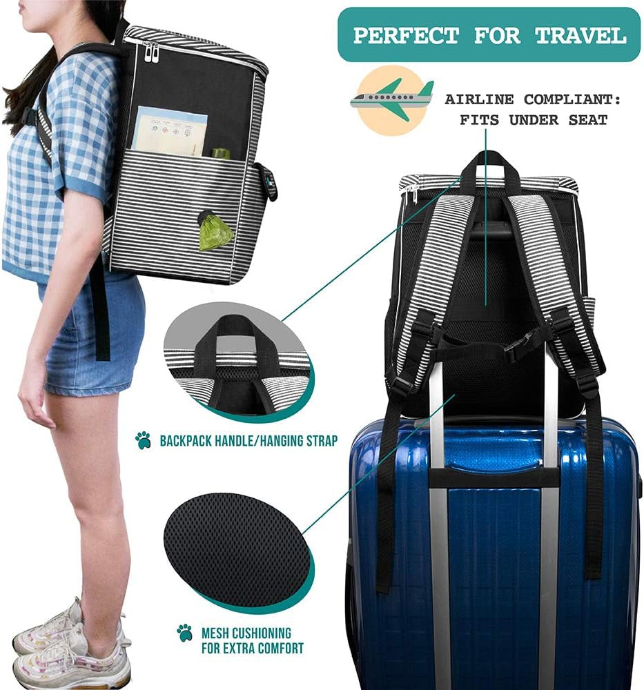 Airline-Approved Travel Backpack for Dogs – Pet Diaper Bag with Food Containers, Collapsible Bowls & Storage for Camping, Hiking & Travel.