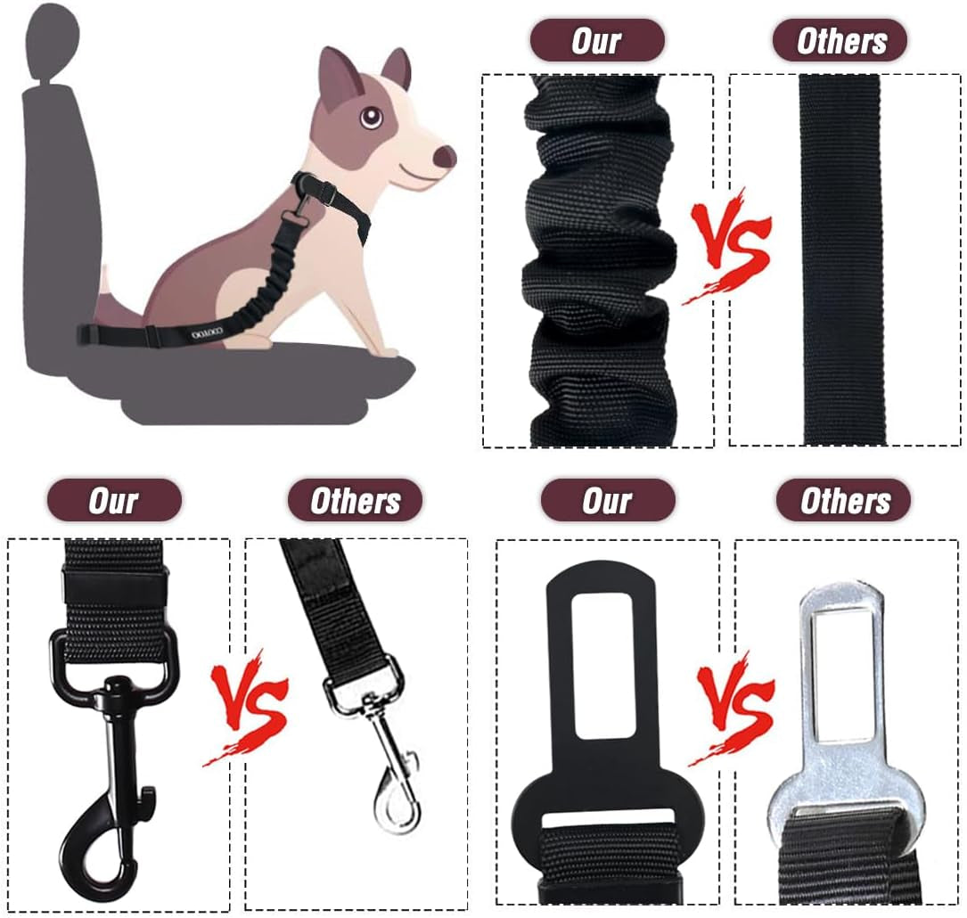 Dog Seat Belt – 3-Piece Retractable & Adjustable Car Seatbelt Set for Dogs | Heavy-Duty, Elastic & Durable Pet Car Harness for Safe Vehicle Travel