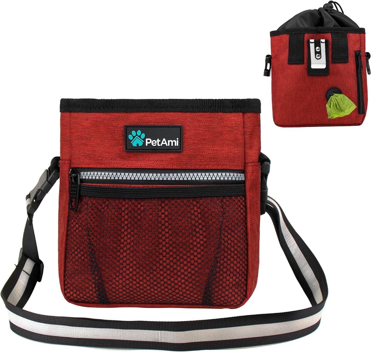 Dog Treat Pouch | Dog Training Pouch Bag with Waist Shoulder Strap, Poop Bag Dispenser and Collapsible Bowl | Treat Training Bag for Treats, Kibbles, Pet Toys | 3 Ways to Wear (Purple)