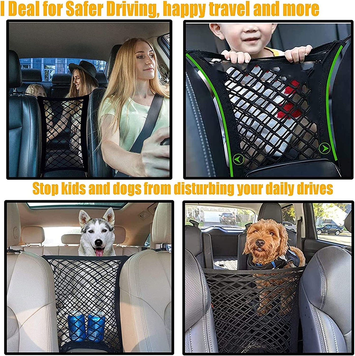 Pet Barrier Dog Car Net – Auto Safety Mesh Organizer & Stretchable Storage Bag for Cars, SUVs & Trucks