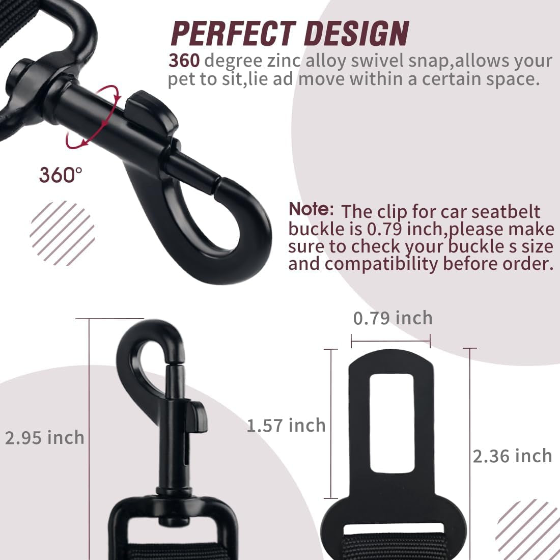 Dog Seat Belt – 3-Piece Retractable & Adjustable Car Seatbelt Set for Dogs | Heavy-Duty, Elastic & Durable Pet Car Harness for Safe Vehicle Travel