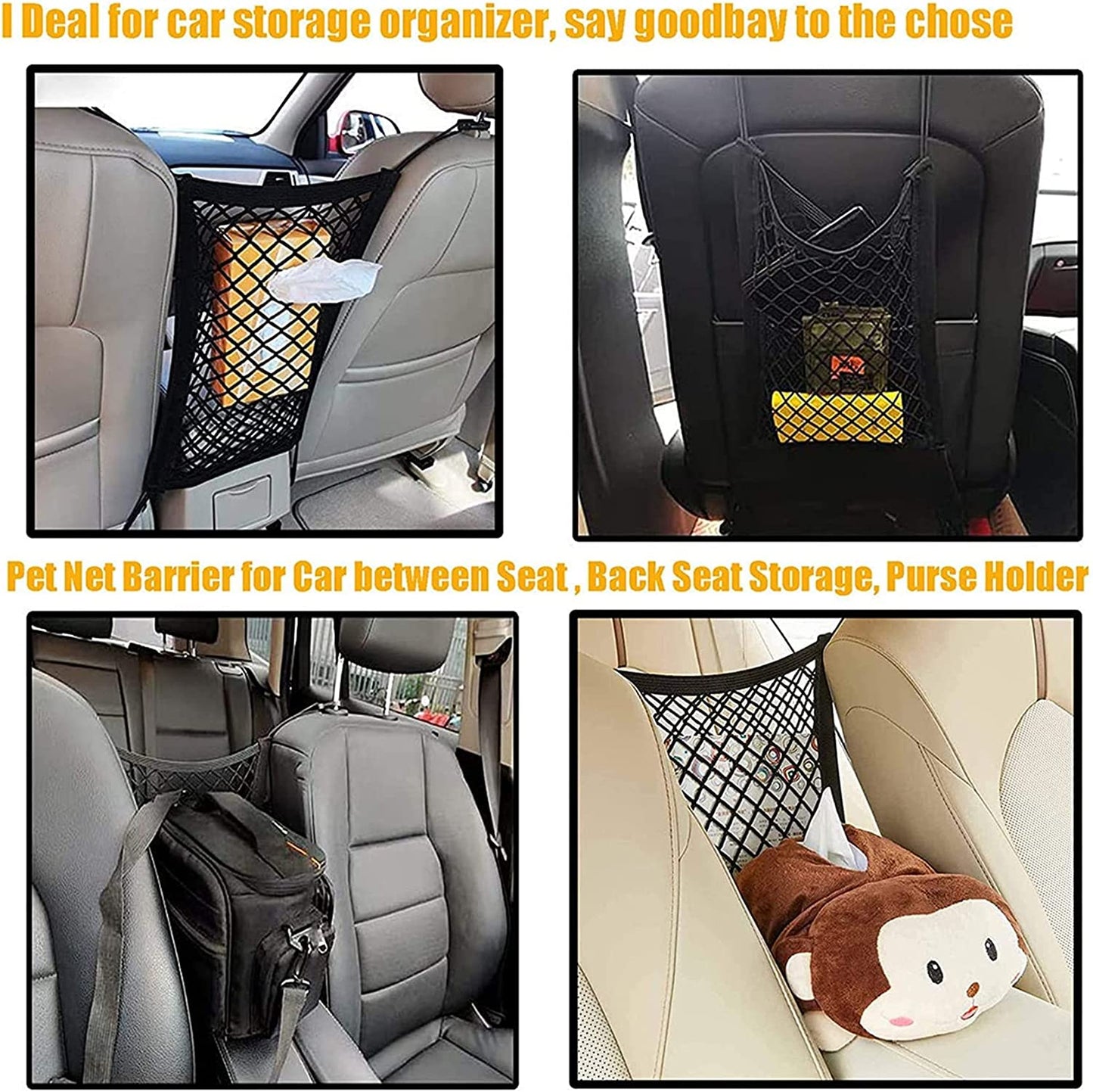 Pet Barrier Dog Car Net – Auto Safety Mesh Organizer & Stretchable Storage Bag for Cars, SUVs & Trucks