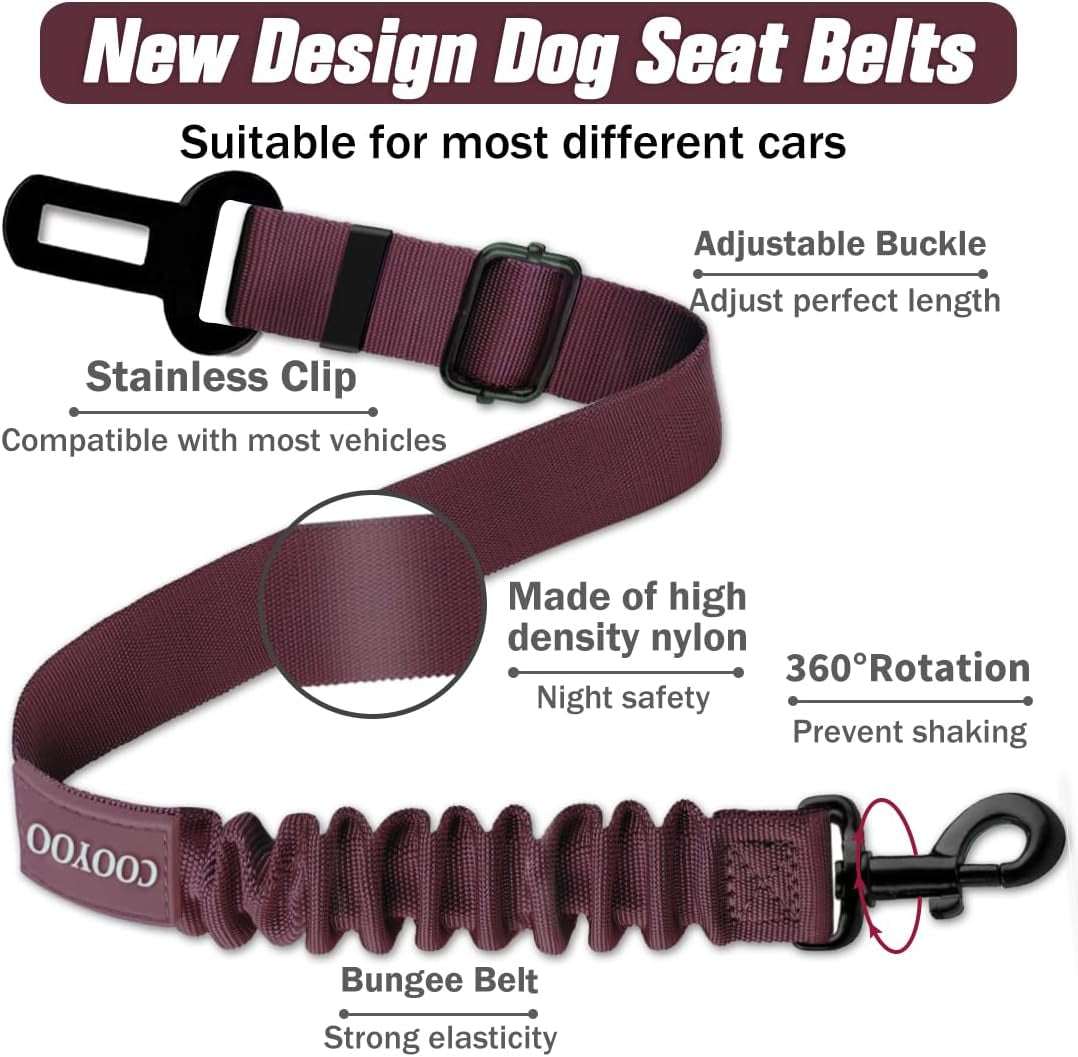 Dog Seat Belt – 3-Piece Retractable & Adjustable Car Seatbelt Set for Dogs | Heavy-Duty, Elastic & Durable Pet Car Harness for Safe Vehicle Travel