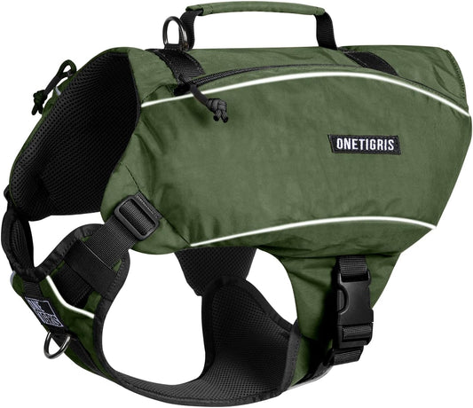 Y-Shaped Dog Backpack with Handle – Lightweight Hiking Pack with Pockets & No-Pull D-Rings (Large, Green)