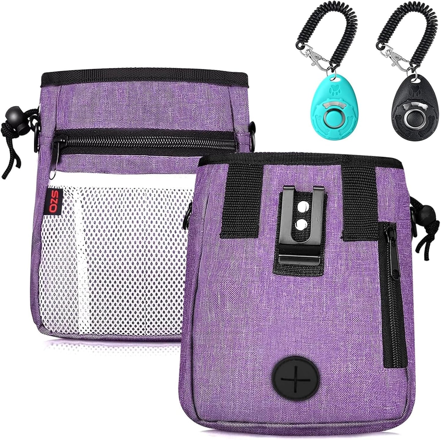 Dog Treat Pouch with 2 Clickers – 3 Ways to Wear for Hands-Free Pet Training
