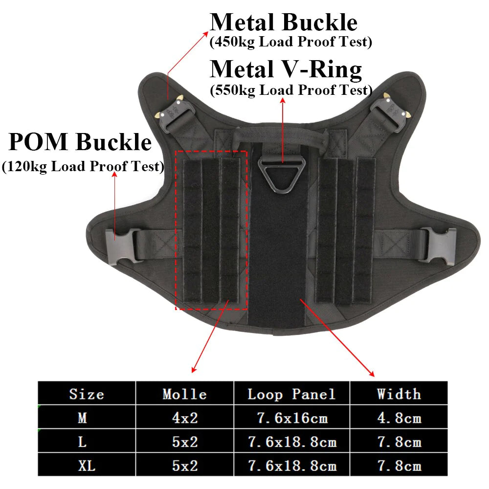 Metal Buckle Tactical Dog Harness. Training Vest.