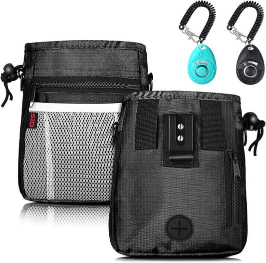 Dog Treat Pouch with 2 Clickers – 3 Ways to Wear for Hands-Free Pet Training