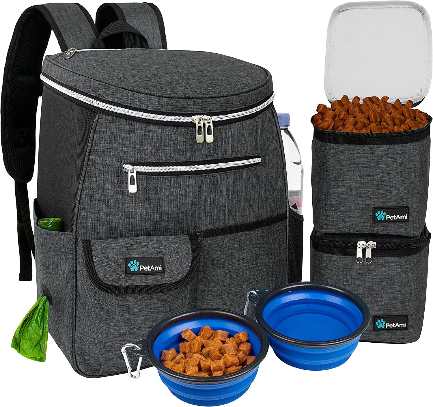 Airline-Approved Travel Backpack for Dogs – Pet Diaper Bag with Food Containers, Collapsible Bowls & Storage for Camping, Hiking & Travel.