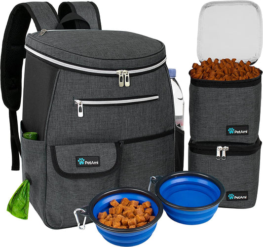 Airline-Approved Travel Backpack for Dogs – Pet Diaper Bag with Food Containers, Collapsible Bowls & Storage for Camping, Hiking & Travel.