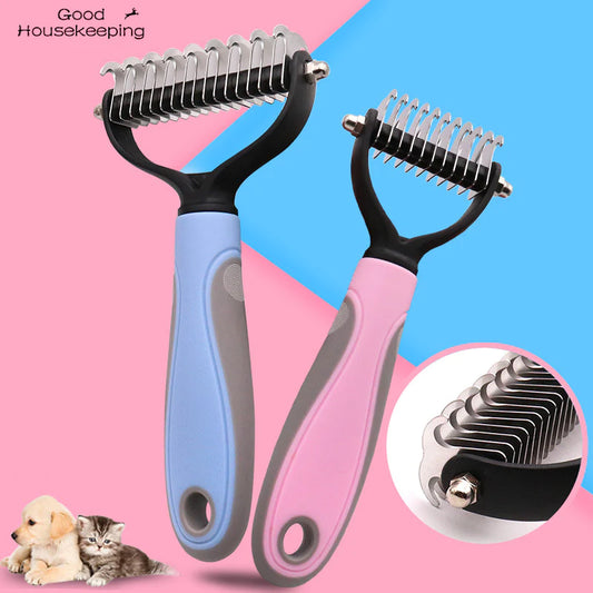 Fur Knot Cutter Dog Grooming Shedding Tool – Double-Sided Pet Hair Removal Comb Brush